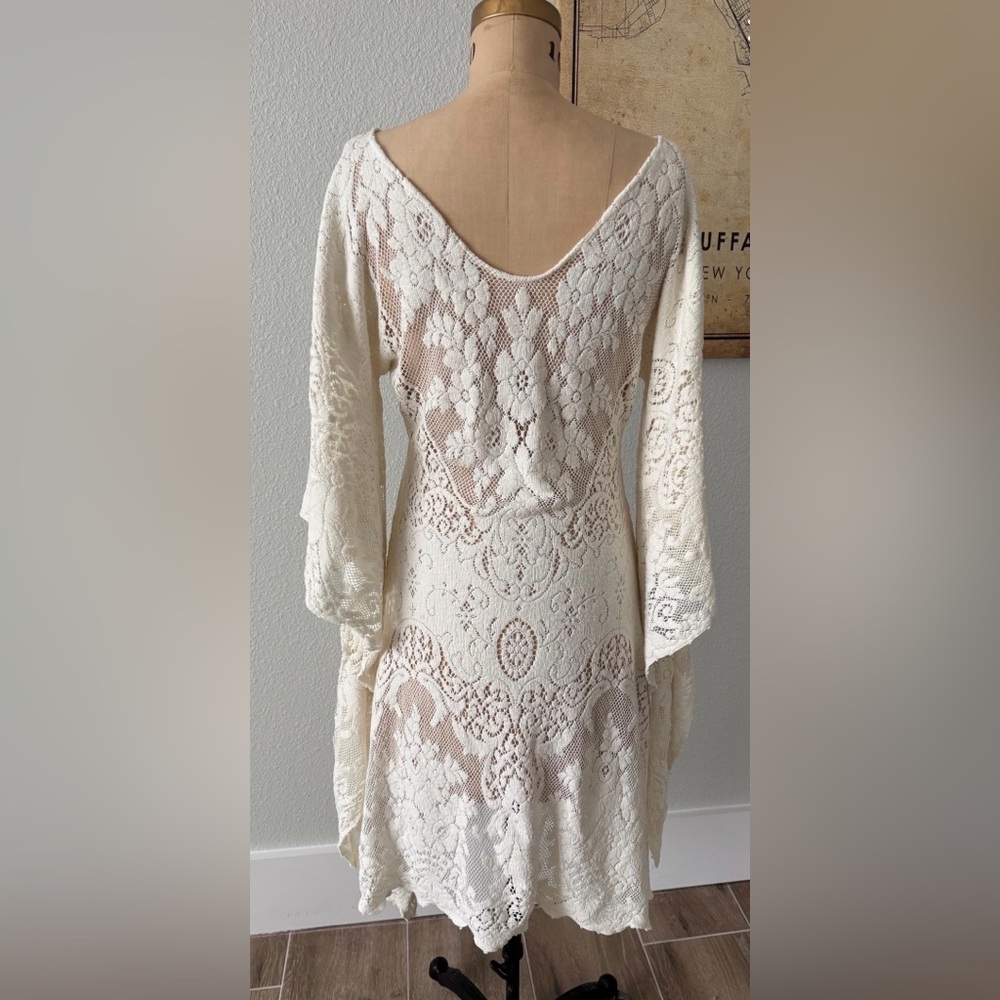 Boho Lace Handkerchief Hem Dress - Cream - Picture 5 of 5